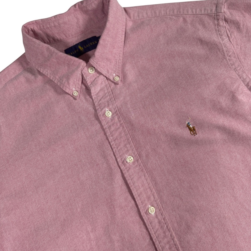 Polo Ralph Lauren Oxford Button Down Shirt Mens XXL Red Short Sleeve Flesh Pony